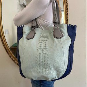 YANY Large Leather Handbag Tote, Mint Dark Blue